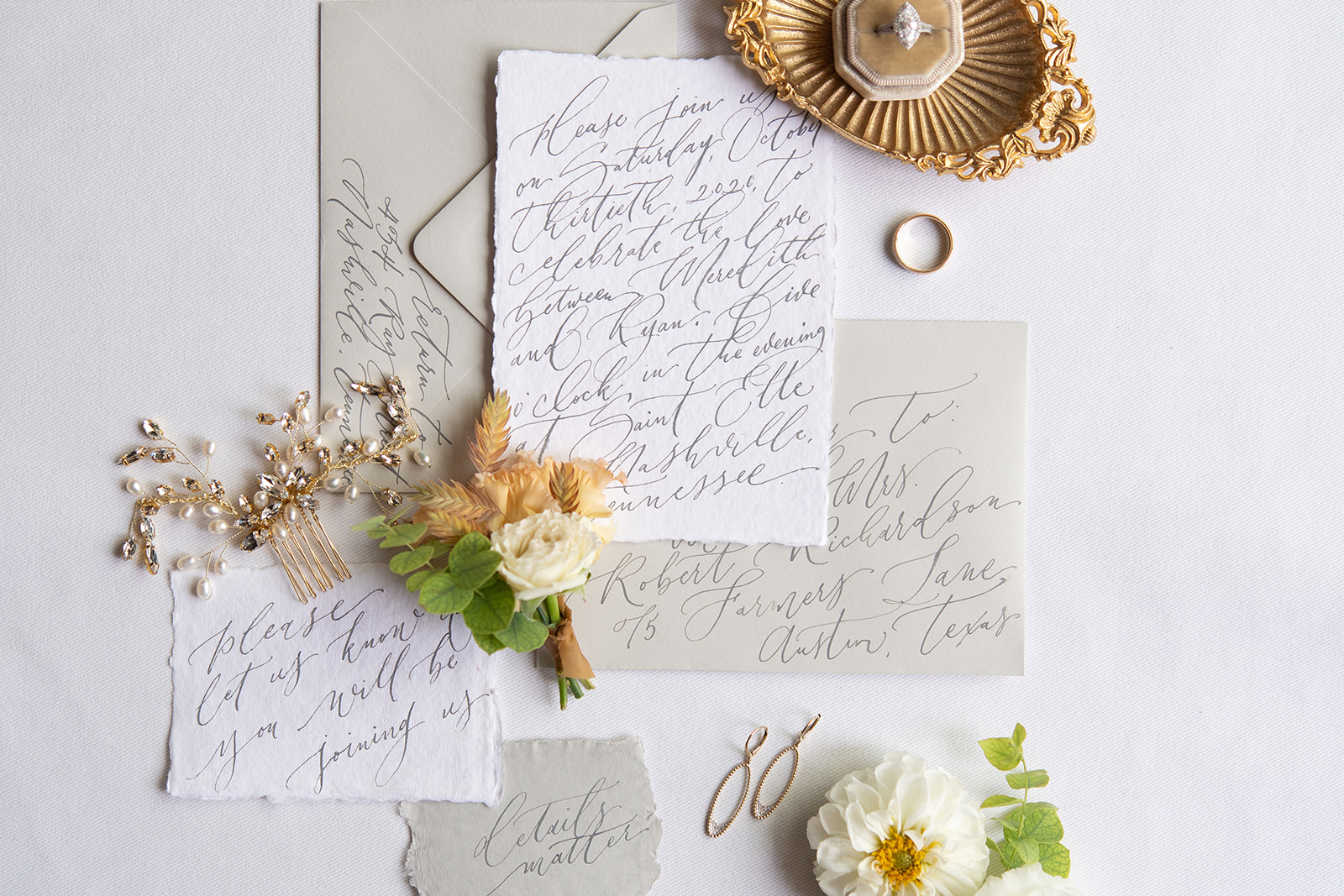 Saint Elle + Bespoke Calligraphy with Neutral Grays
