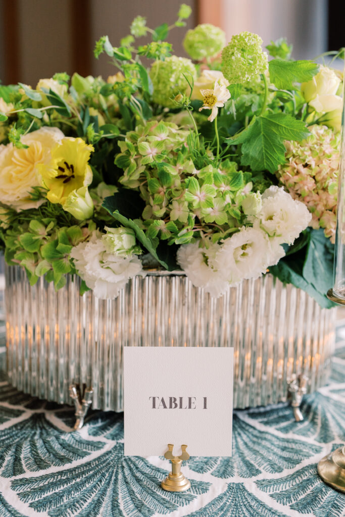 Table number signage on set table. 