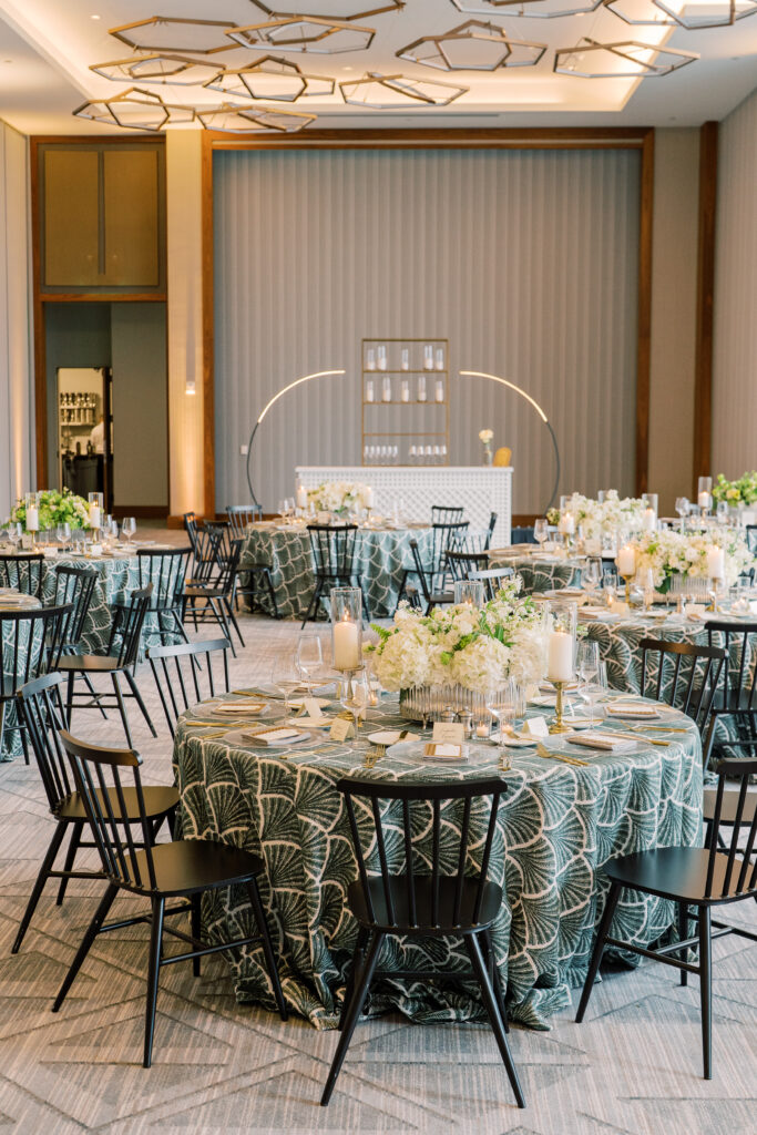 Tables set in grand ball room.