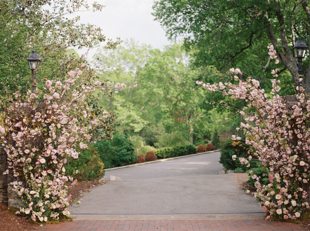 Florals at entranceway of outdoor path