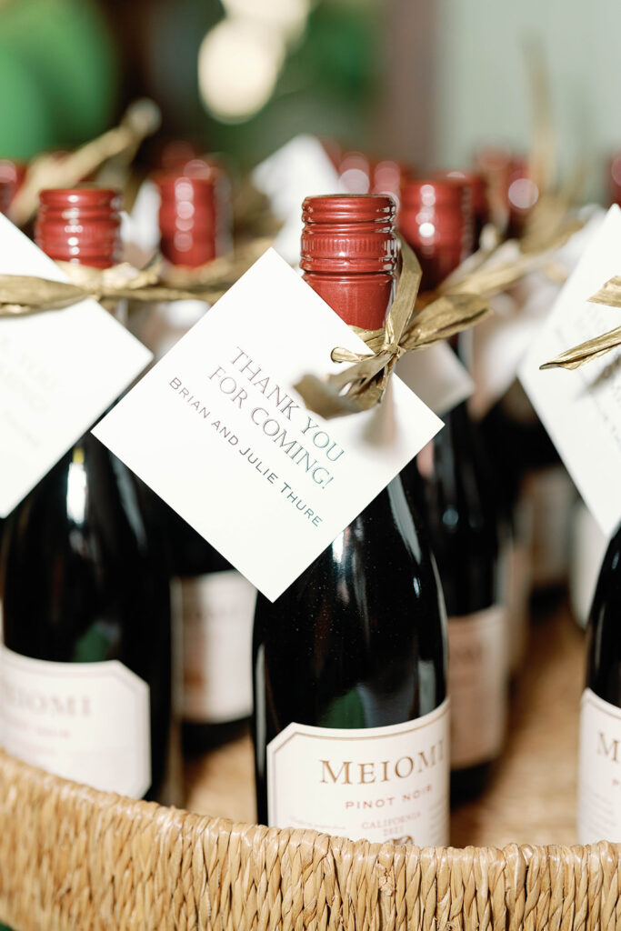 Custom Party Favor tags on wine bottles