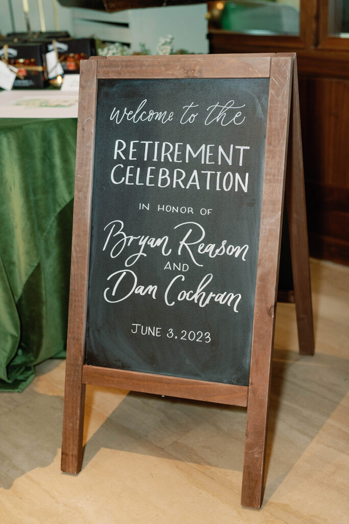 Retirement celebration chalkboard signage