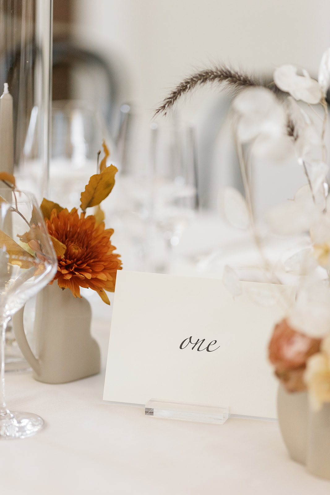 Nashville Public Library Wedding reception details of classic table numbers in black calligraphy.