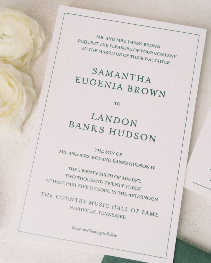 Letter pressed custom wedding invitation.