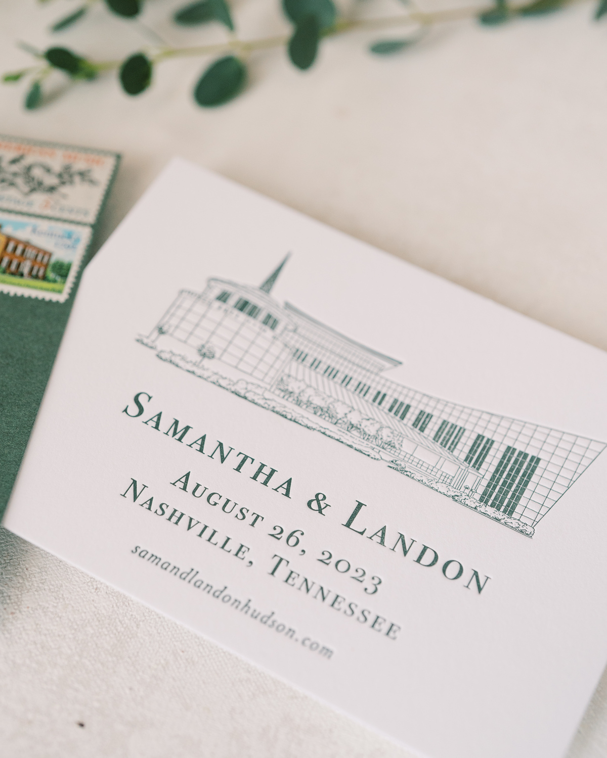 Custom wedding save the date with custom artwork print.