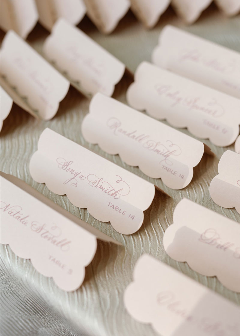 Custom calligraphy on table marker place cards from White Ink Calligraphy