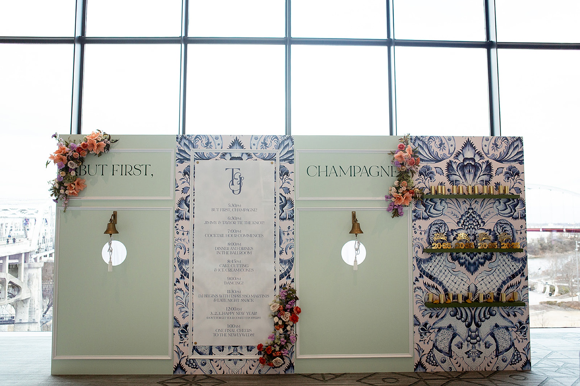 Elevated wall display and champagne pass through