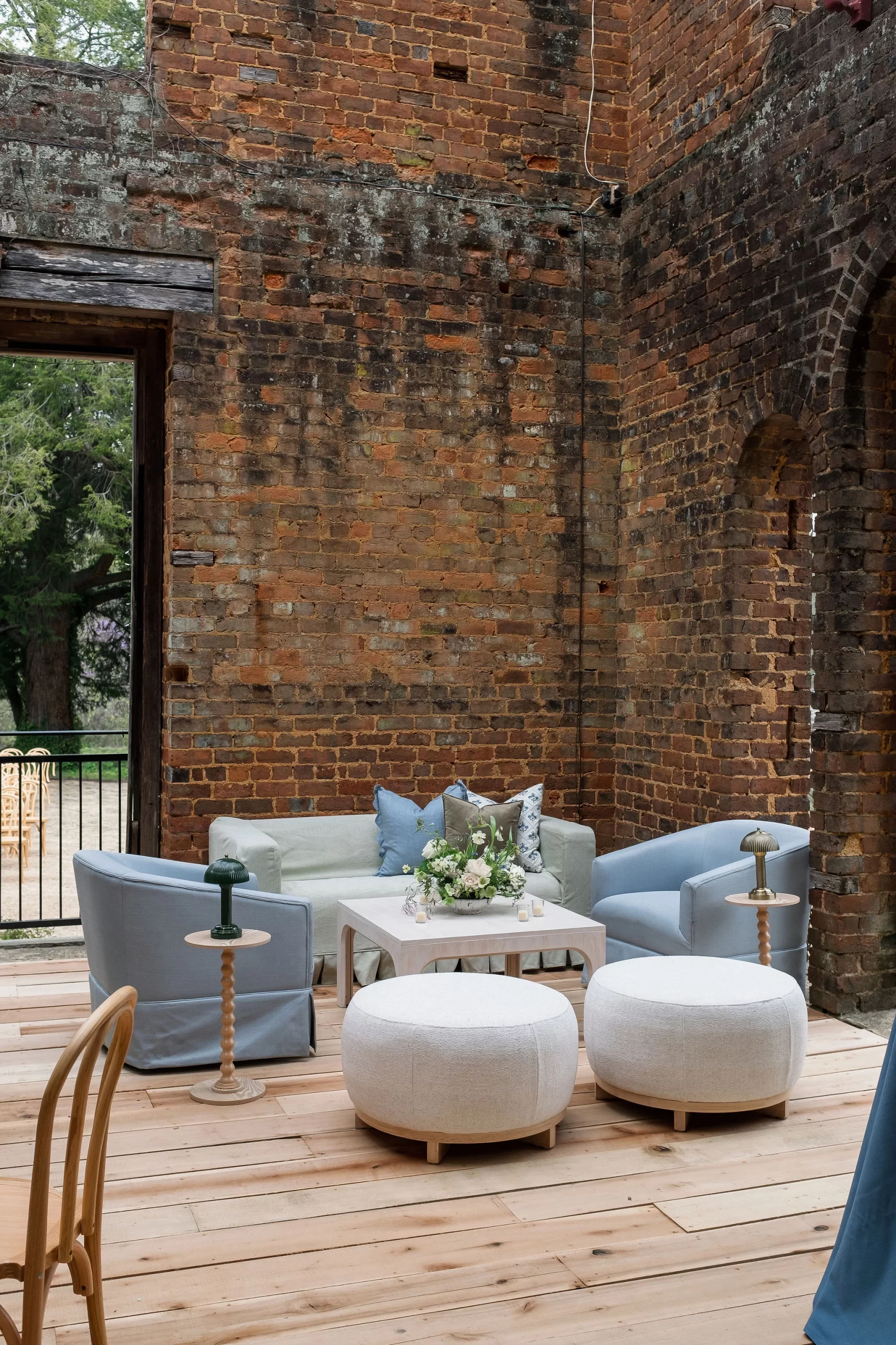 blue and white furniture from Georgia wedding 