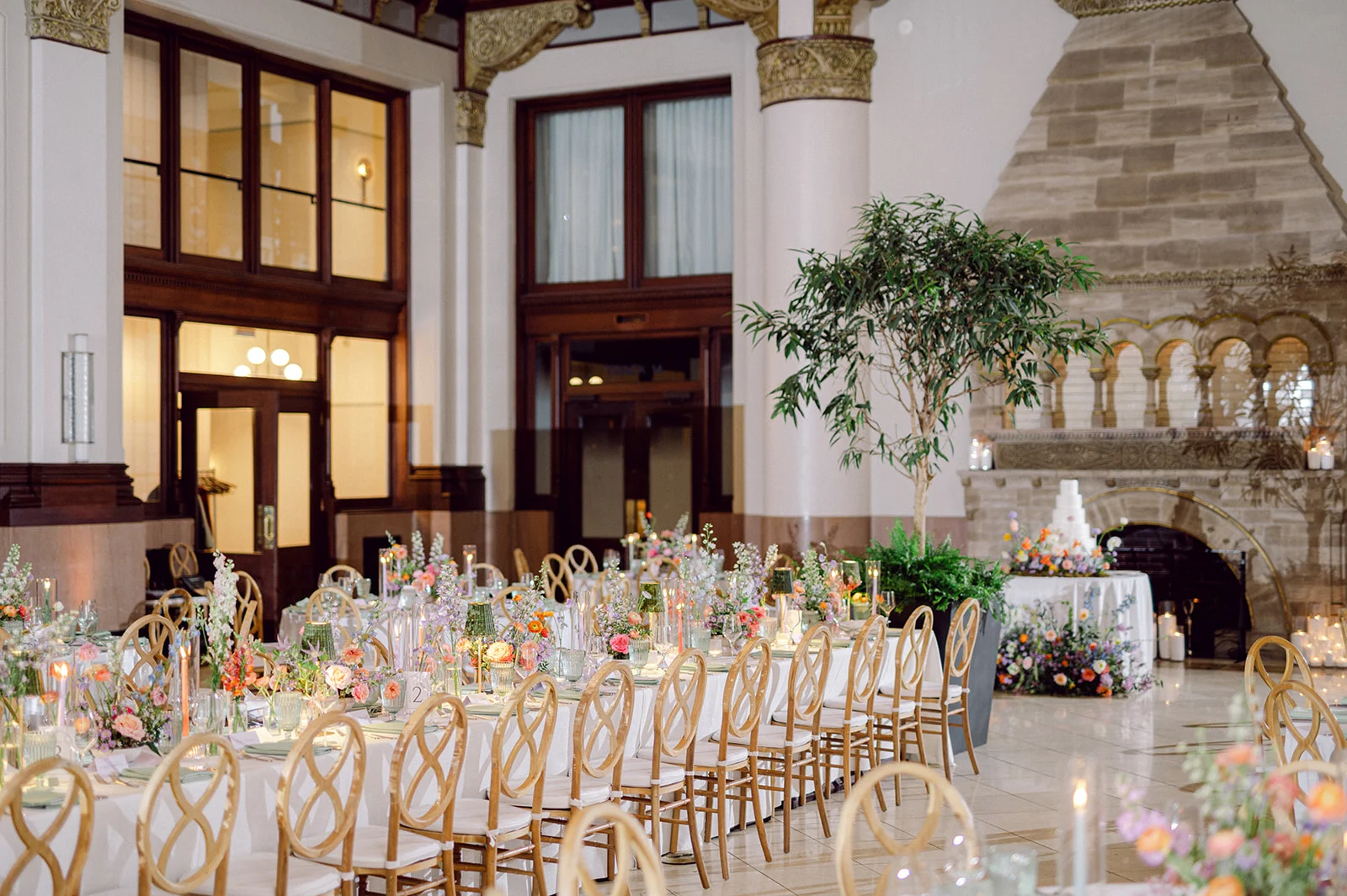 elegant tablescapes with colorful florals and lavender accents