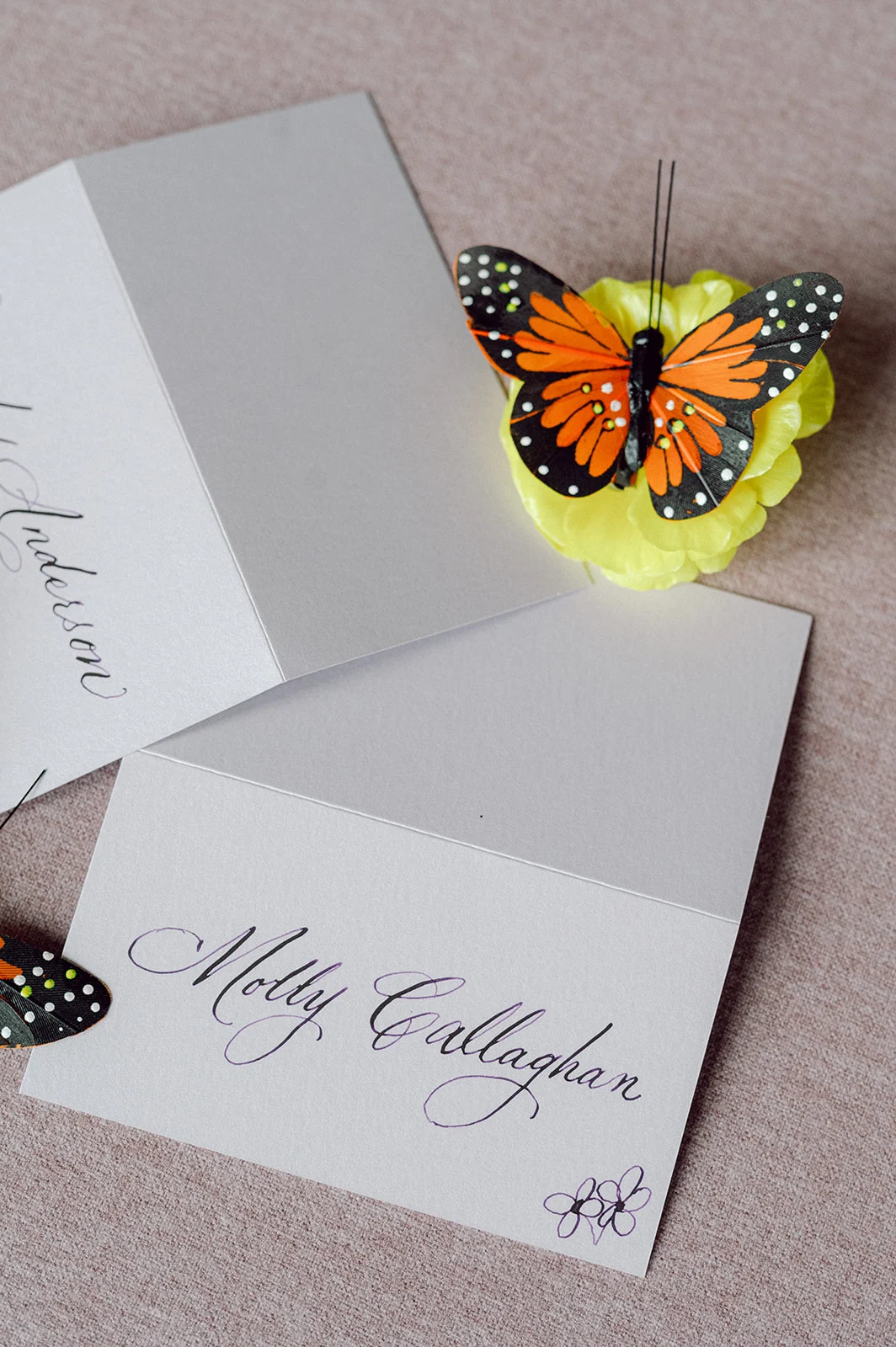 Nashville calligraphy studio creates place cards for wedding in Nashville.