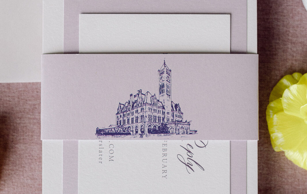Lavender Wedding Invitations and Details | Historic Union Station Hotel Wedding in Nashville, TN