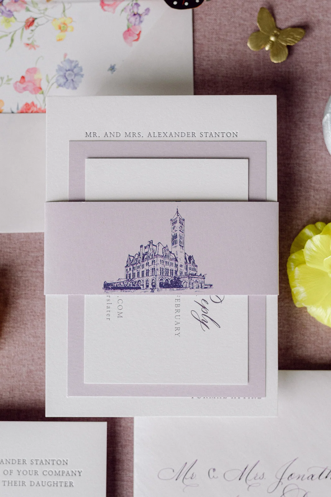 Lavender Wedding Invitations and details from Historic Union Station Hotel wedding