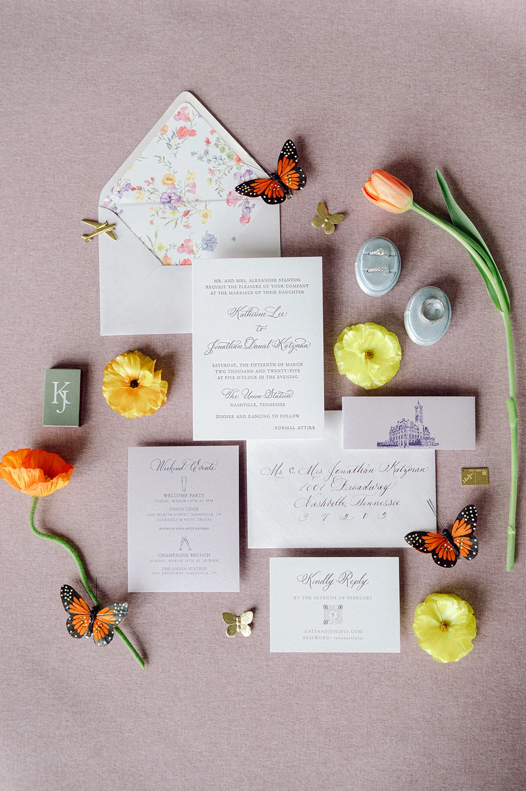 Lavender Wedding Invitations from Historic Union Station Hotel Wedding in Nashville, TN