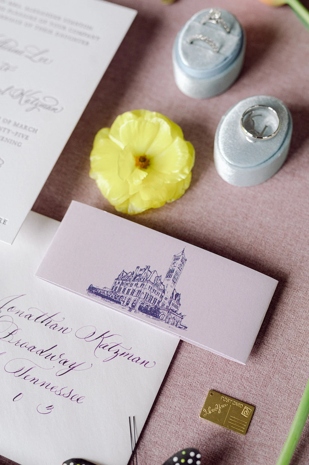 Lavender Wedding Invitations and Details | Historic Union Station Hotel Wedding in Nashville, TN.