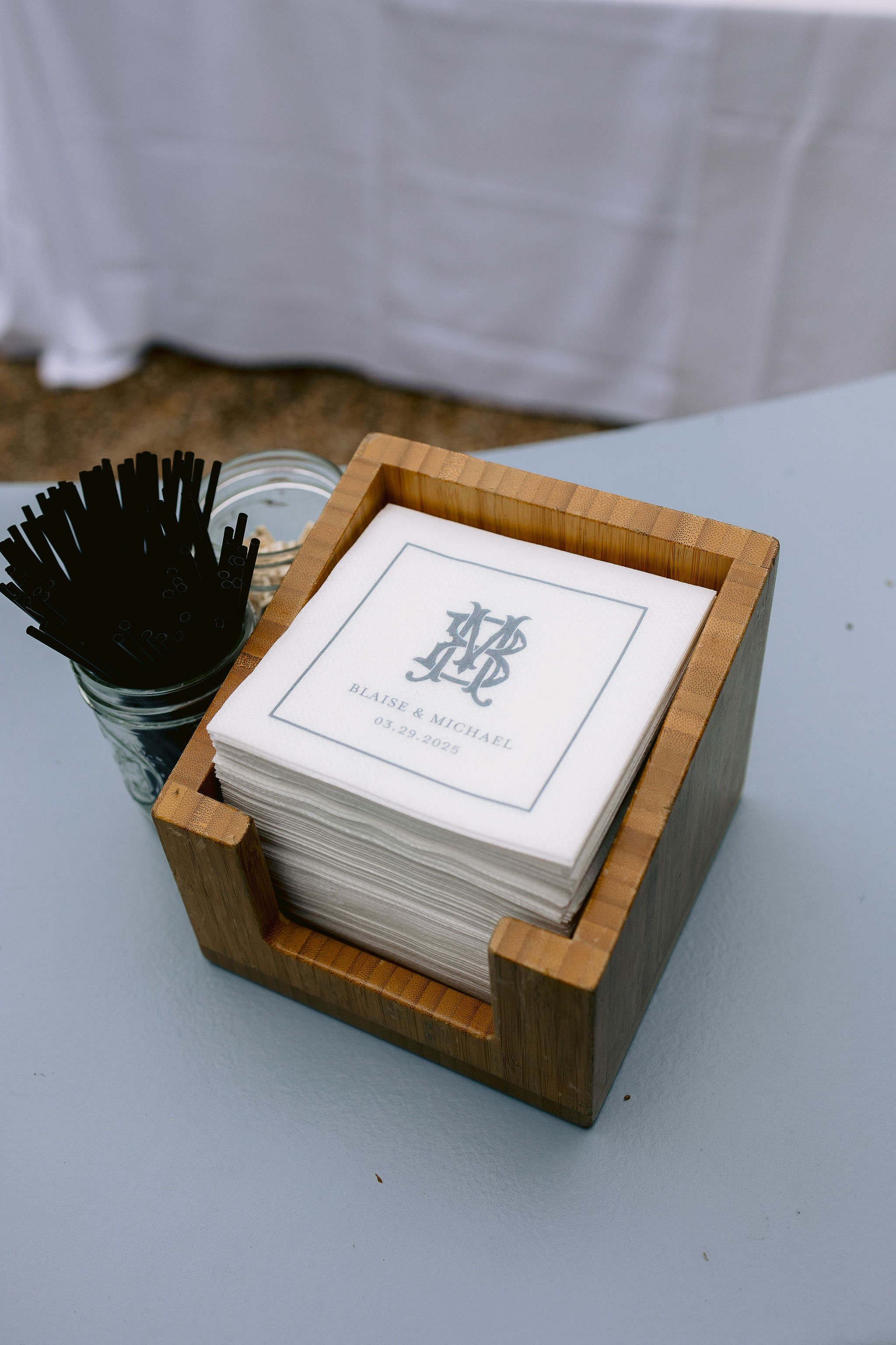 custom cocktail napkins with monogram of couples name by Nashville Full-service calligraphy studio. 