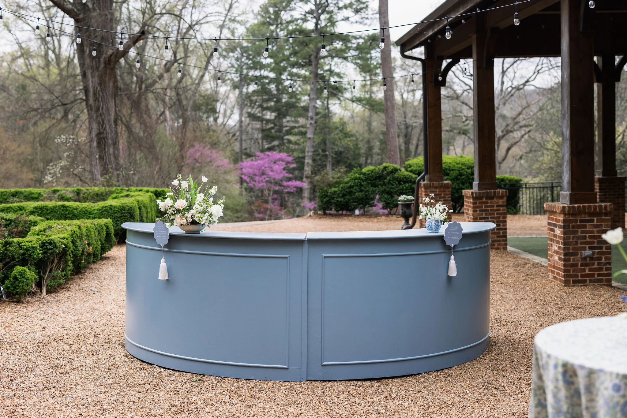 steel blue colored bar outdoors at Barnsley Resort Wedding