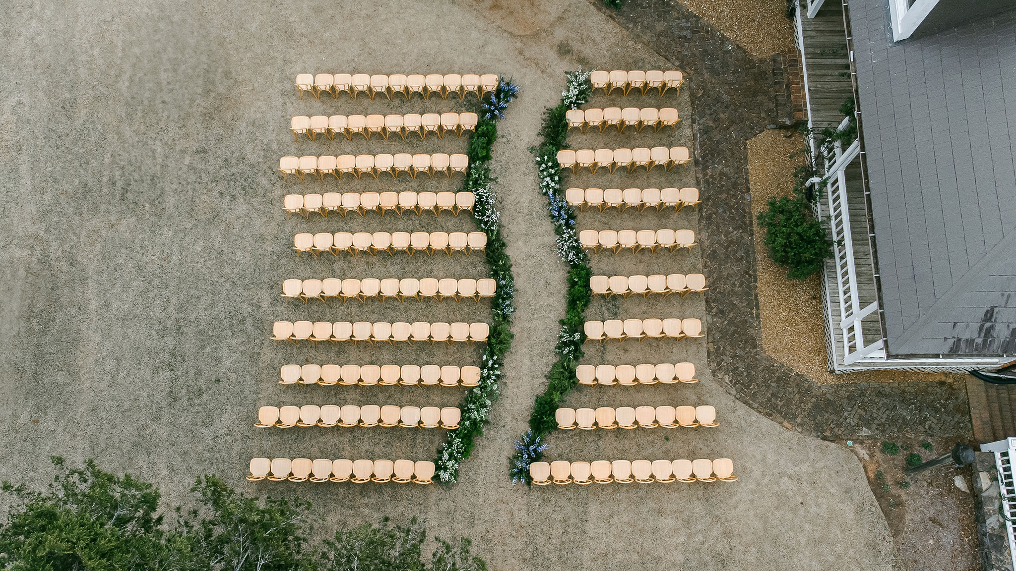aerial photo of outdoor wedding ceremony at Georgia venue 