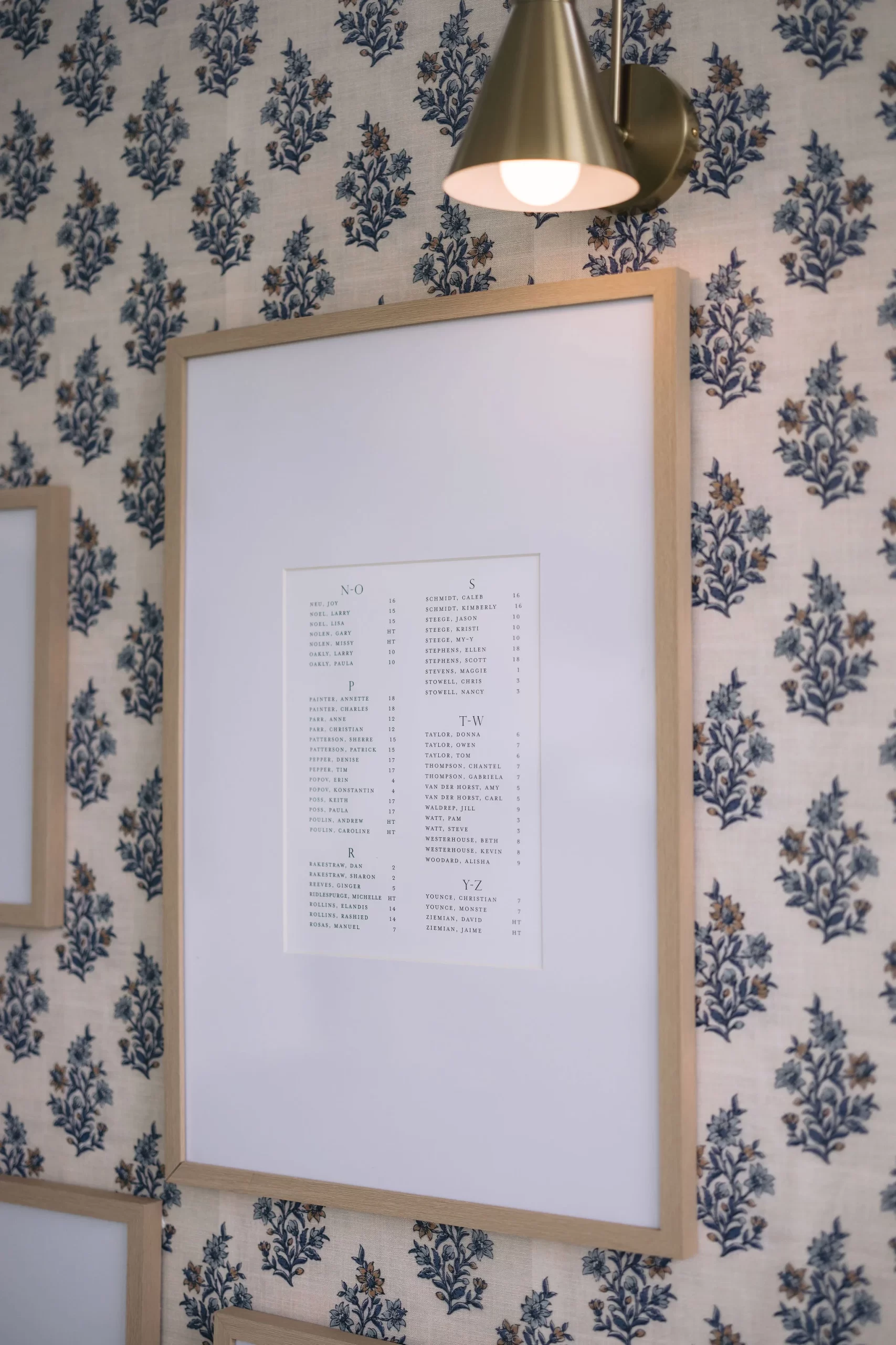seating chart on wallpapered display