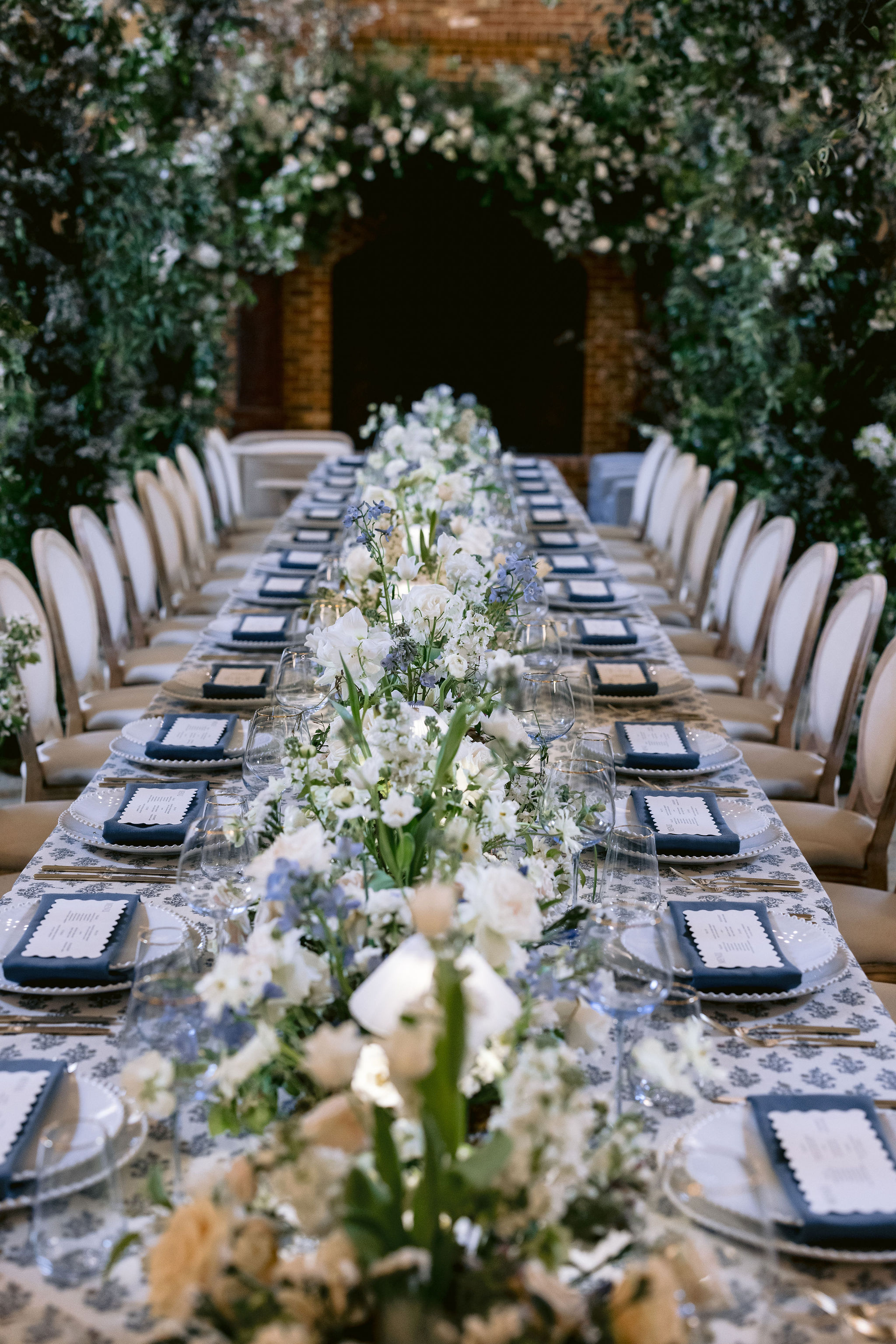 elevated tablescape with floral centerpieces from Georgia wedding at Barnsley Resort.
