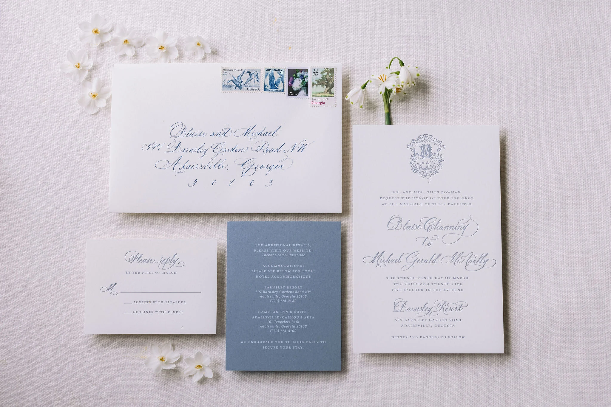 steel blue and wedding invitation suite. 