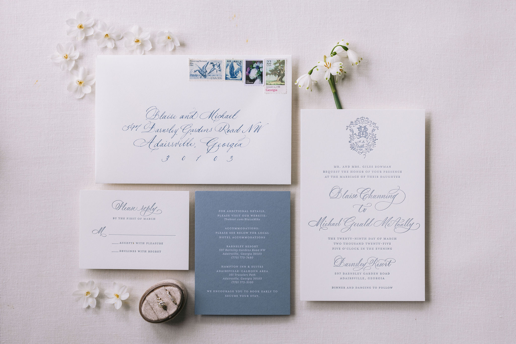 Elegant wedding invitation suite from Romantic Barnsley Resort Wedding 
