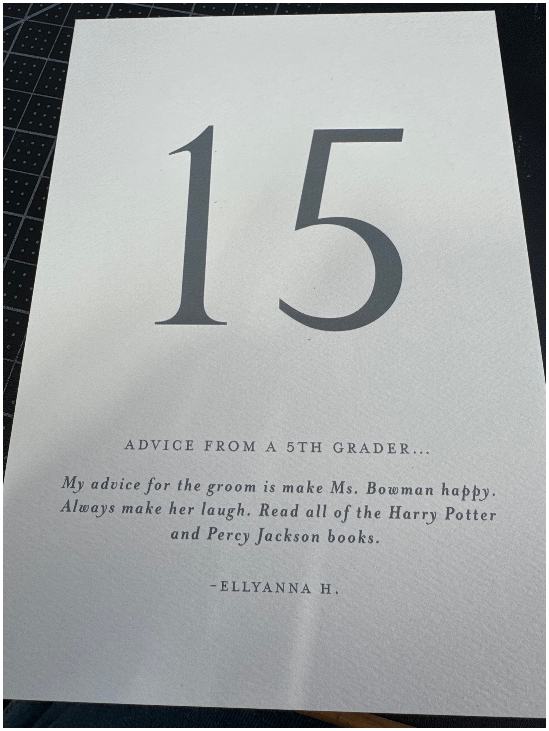 custom table number by Nashville Calligraphy studio 
