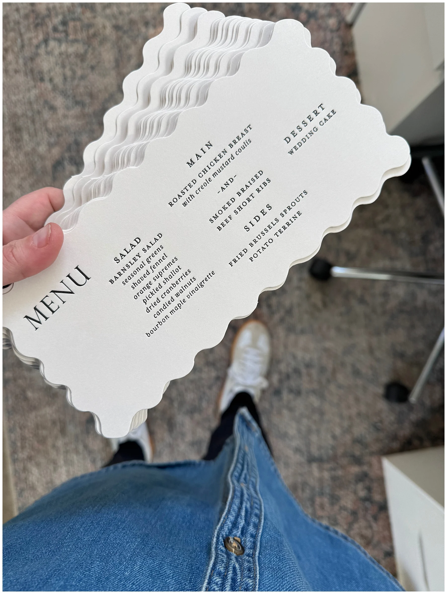 white custom die-cut menus by Nashville Calligraphy studio