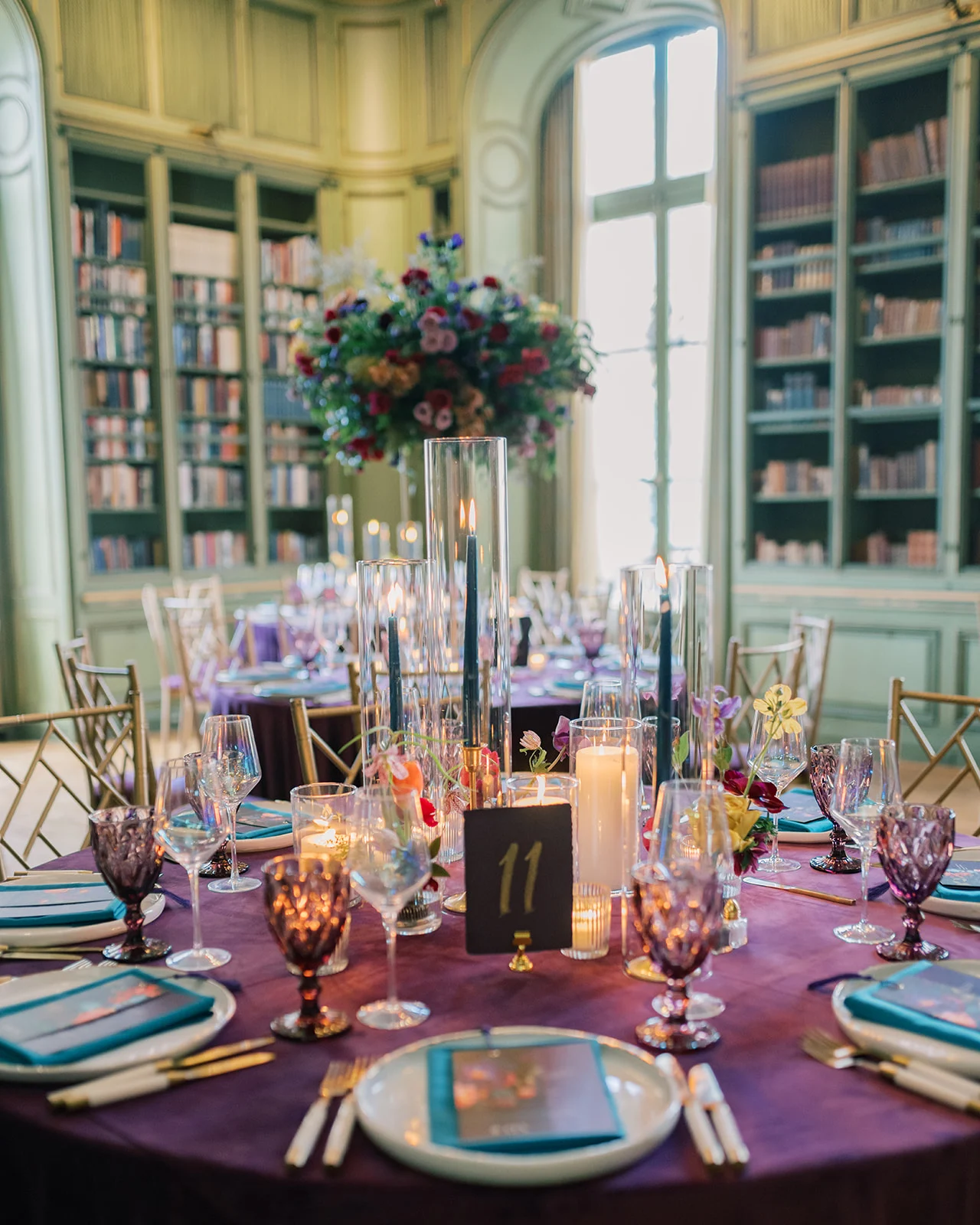 plum tablescape details at Washington DC Reception 