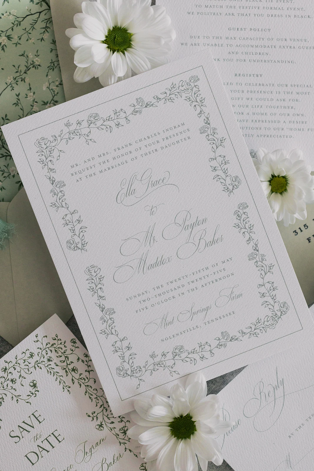 Green Invitation Suites for Every Wedding Style