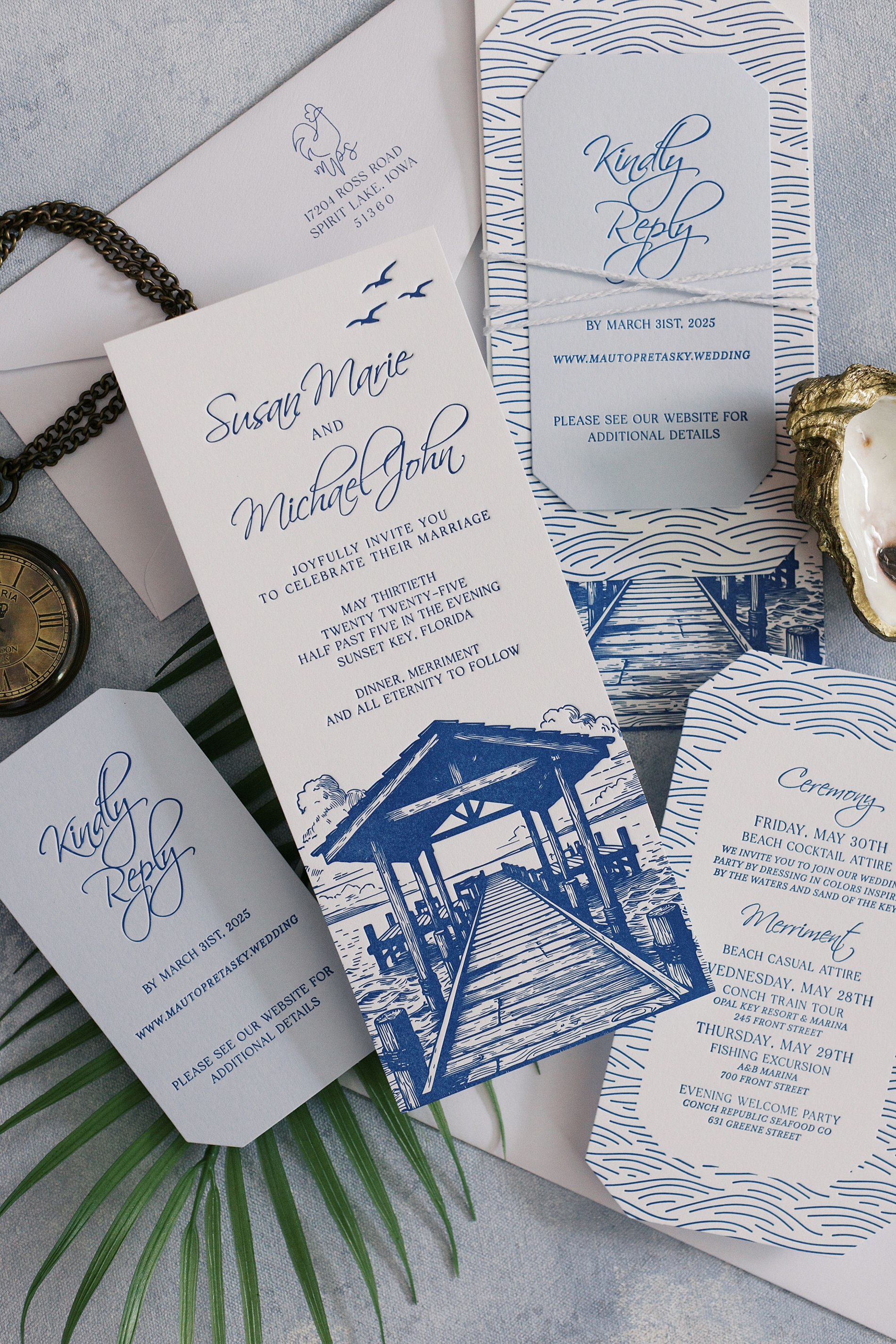 coastal wedding invitation with custom artwork