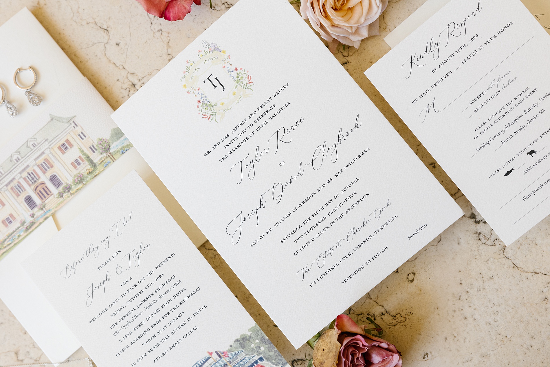 Nashville wedding invitations for luxurious fall wedding 