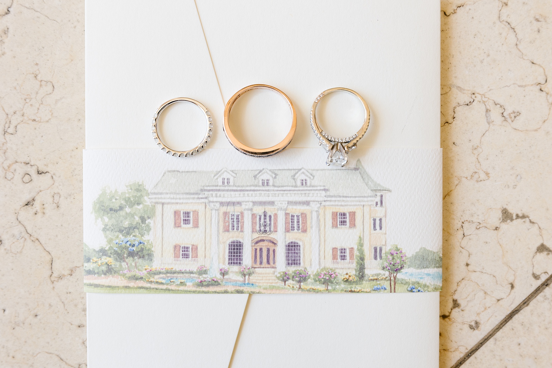 Custom Sketch of Nashville venue, Cherokee Dock, for an Elegant Invitation Suite 