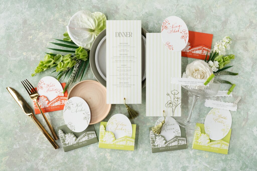 Custom dinner menu and place cards by Nashville Calligraphy and stationery studio 