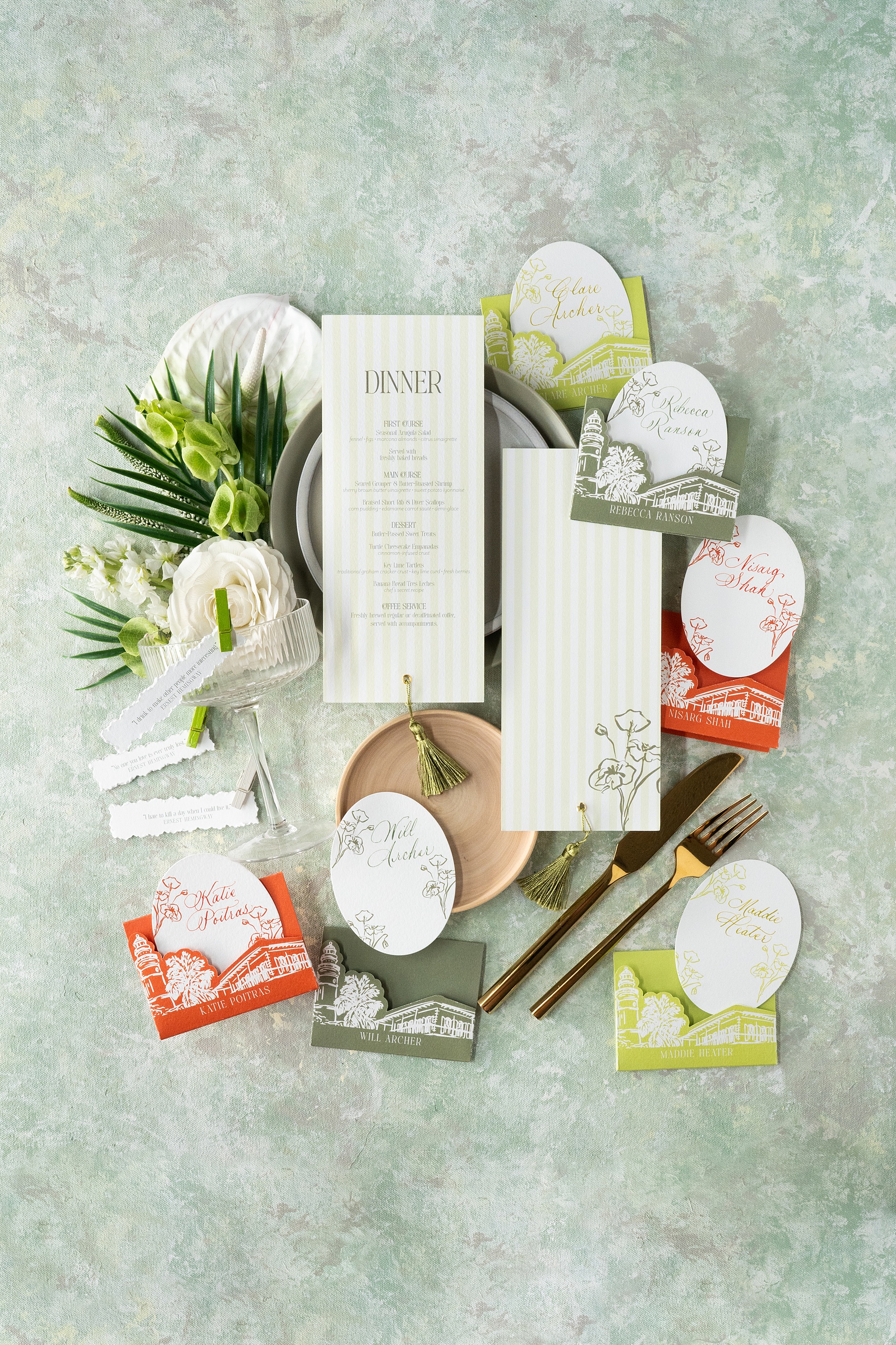 Custom dinner menu and place cards by Nashville Calligraphy and stationery studio 