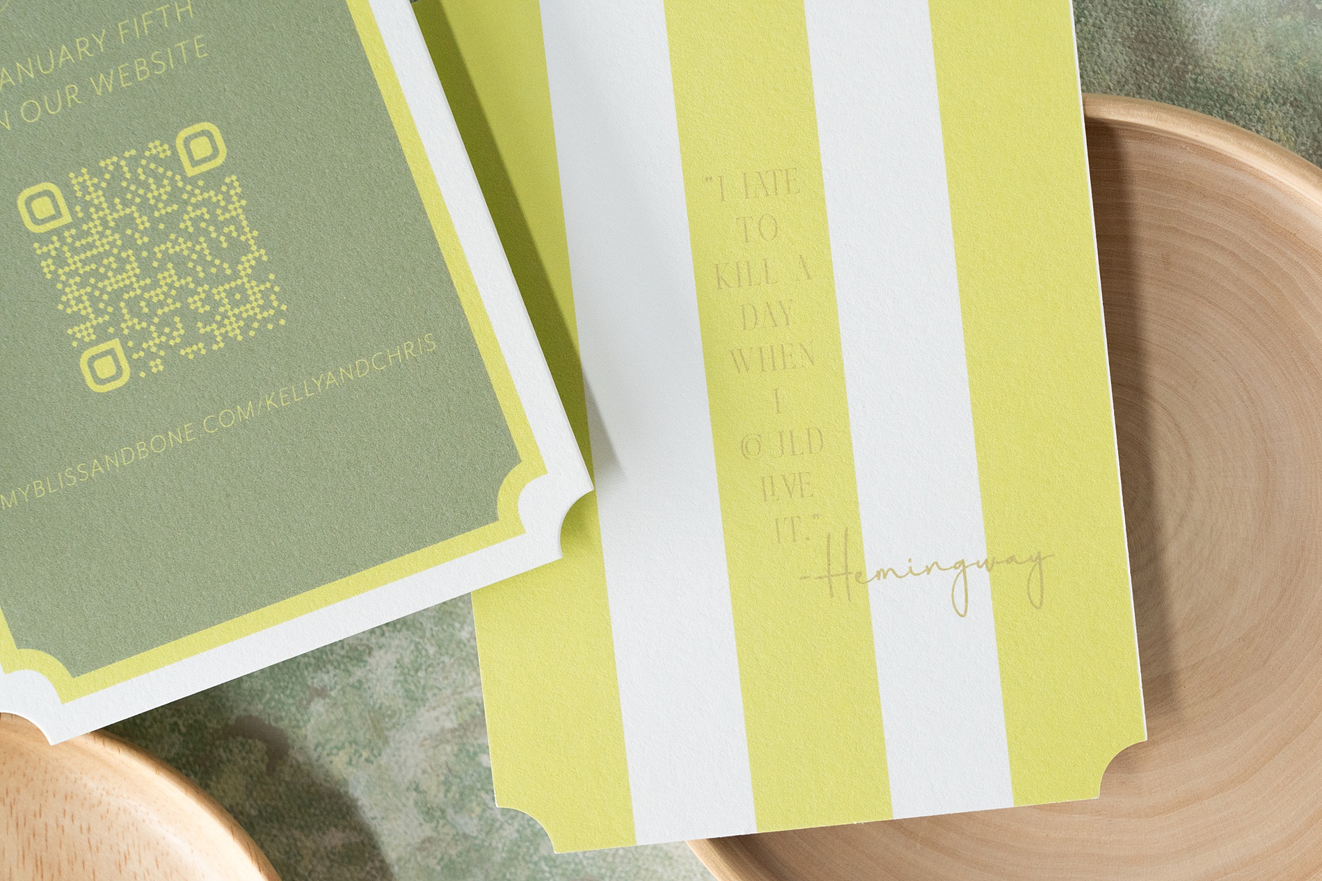 Ernest Hemingway quote cards from Key West Wedding Invitations