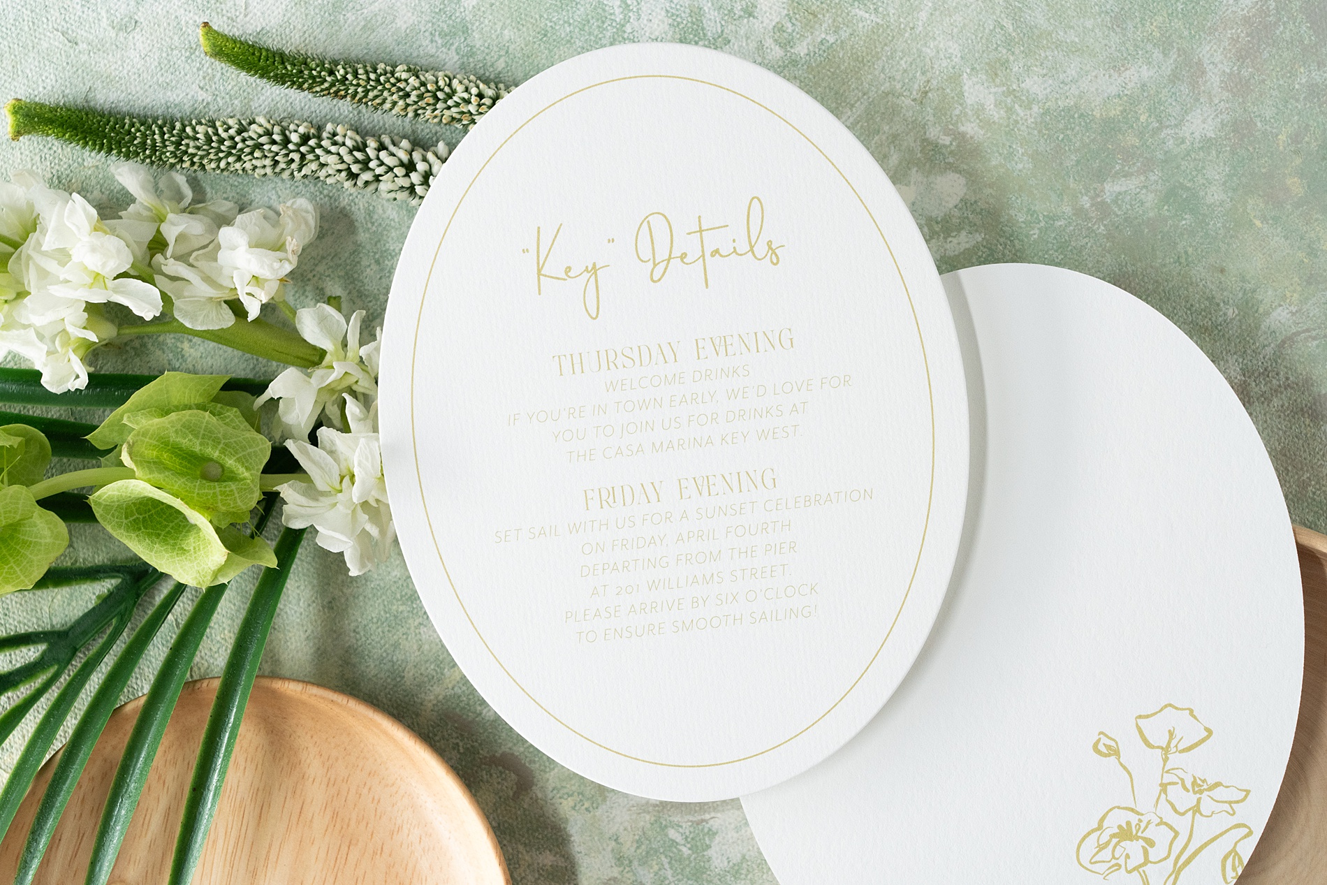 oval detail cards from invitation suite