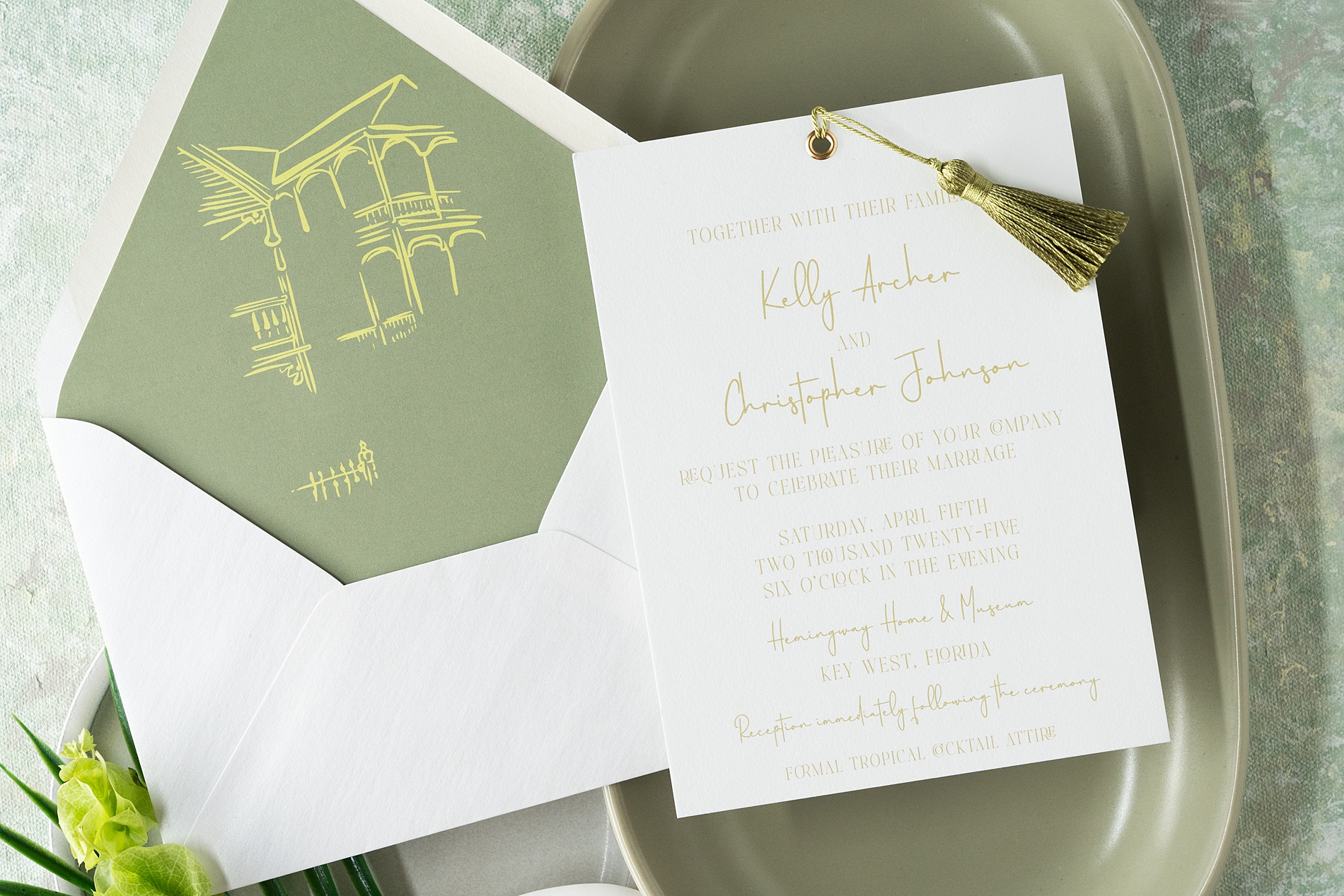 custom venue sketch on envelope liner from Key West Wedding Invitations