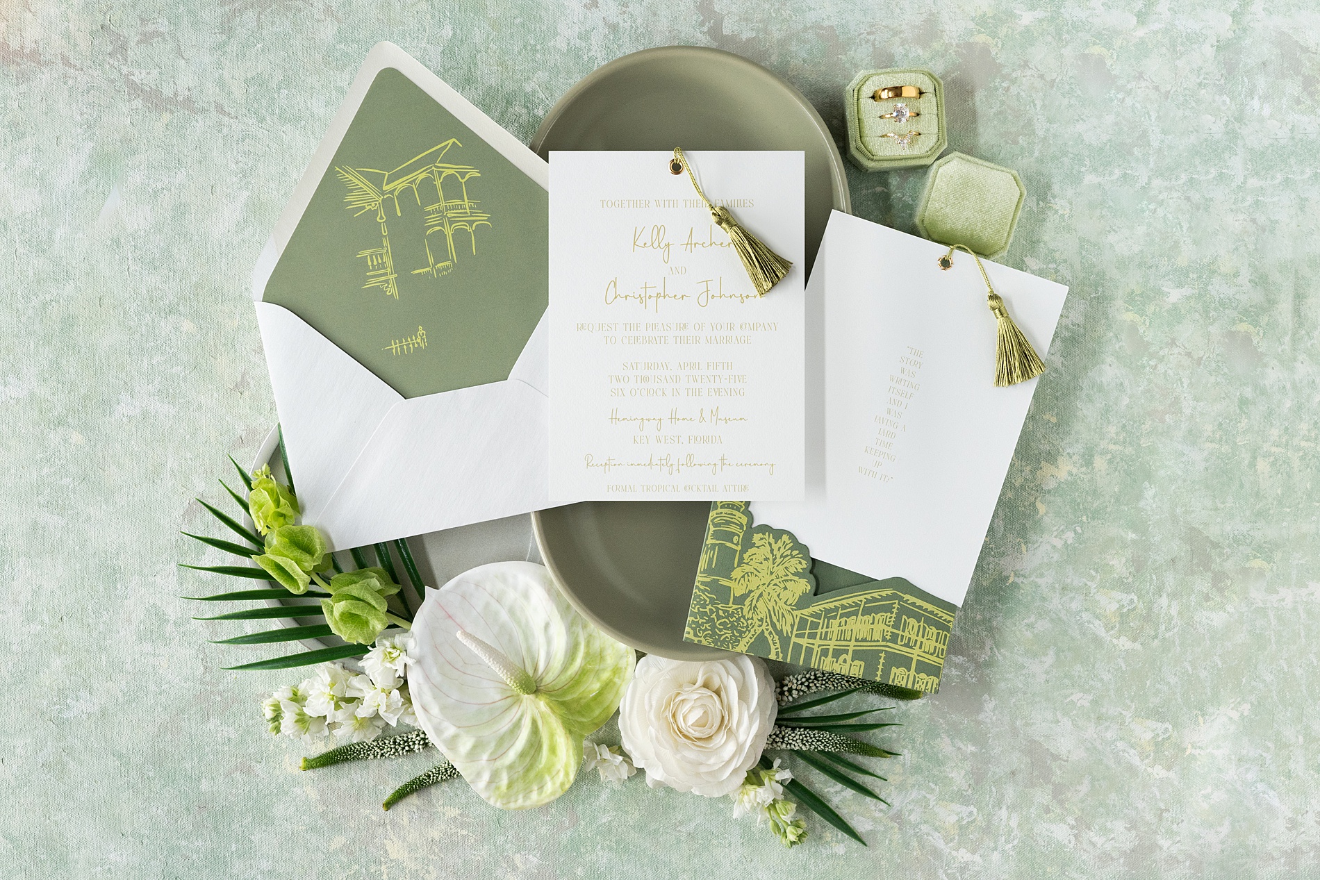 Key West Wedding Invitations featuring venue sketch 