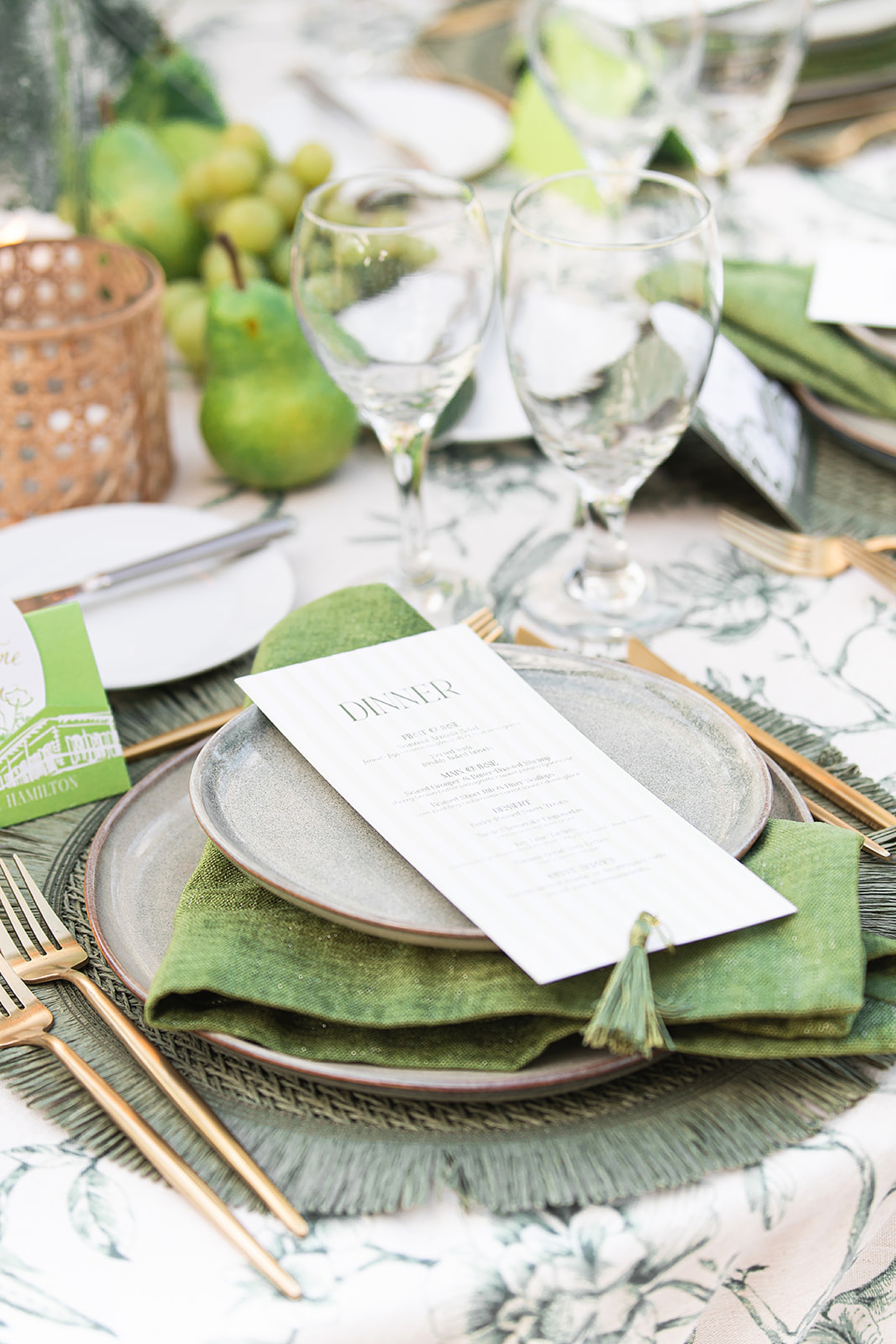 striped dinner menus with tassle