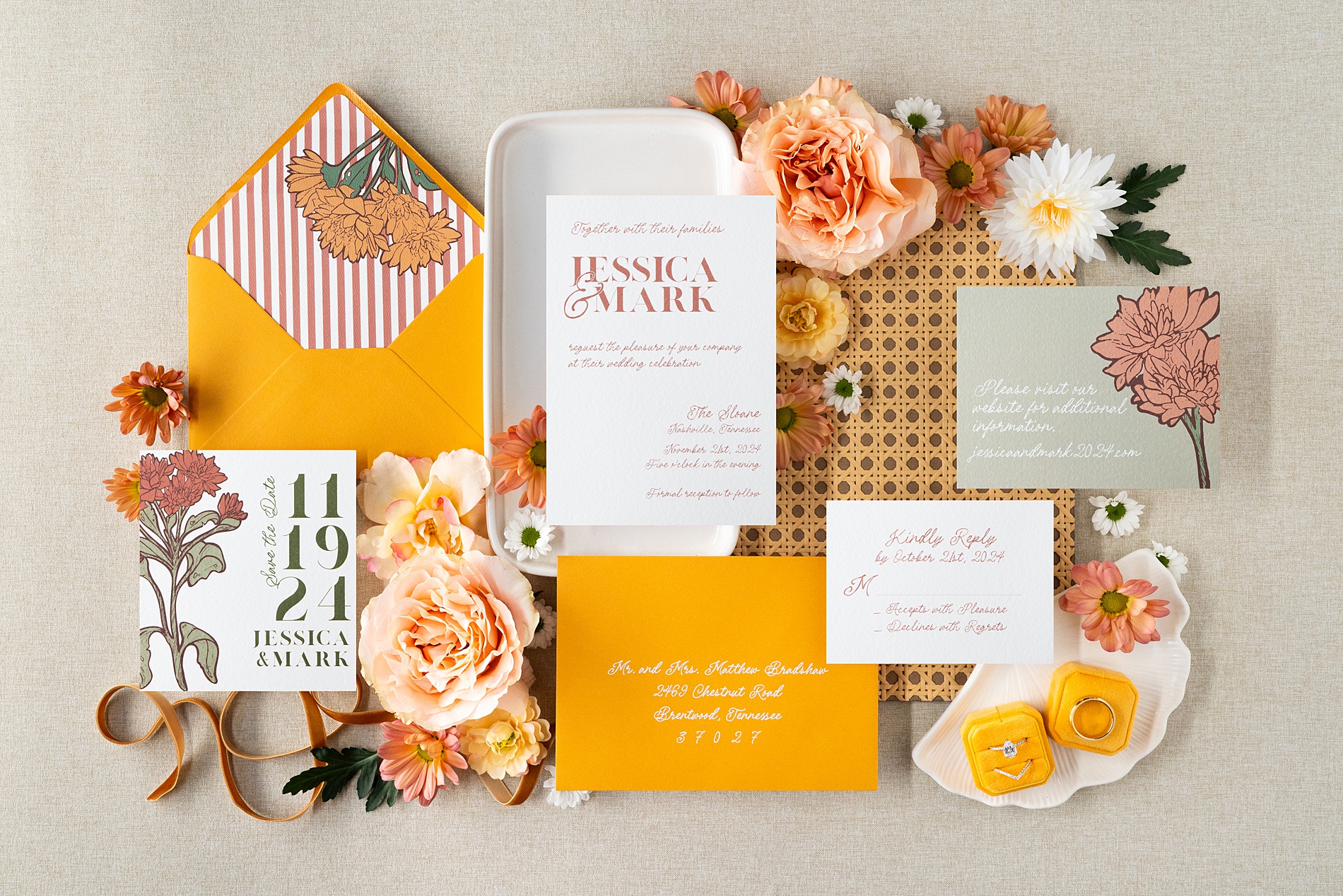 Marigold Wedding Invitations That Pop for The Sloane Styled Shoot in Nashville