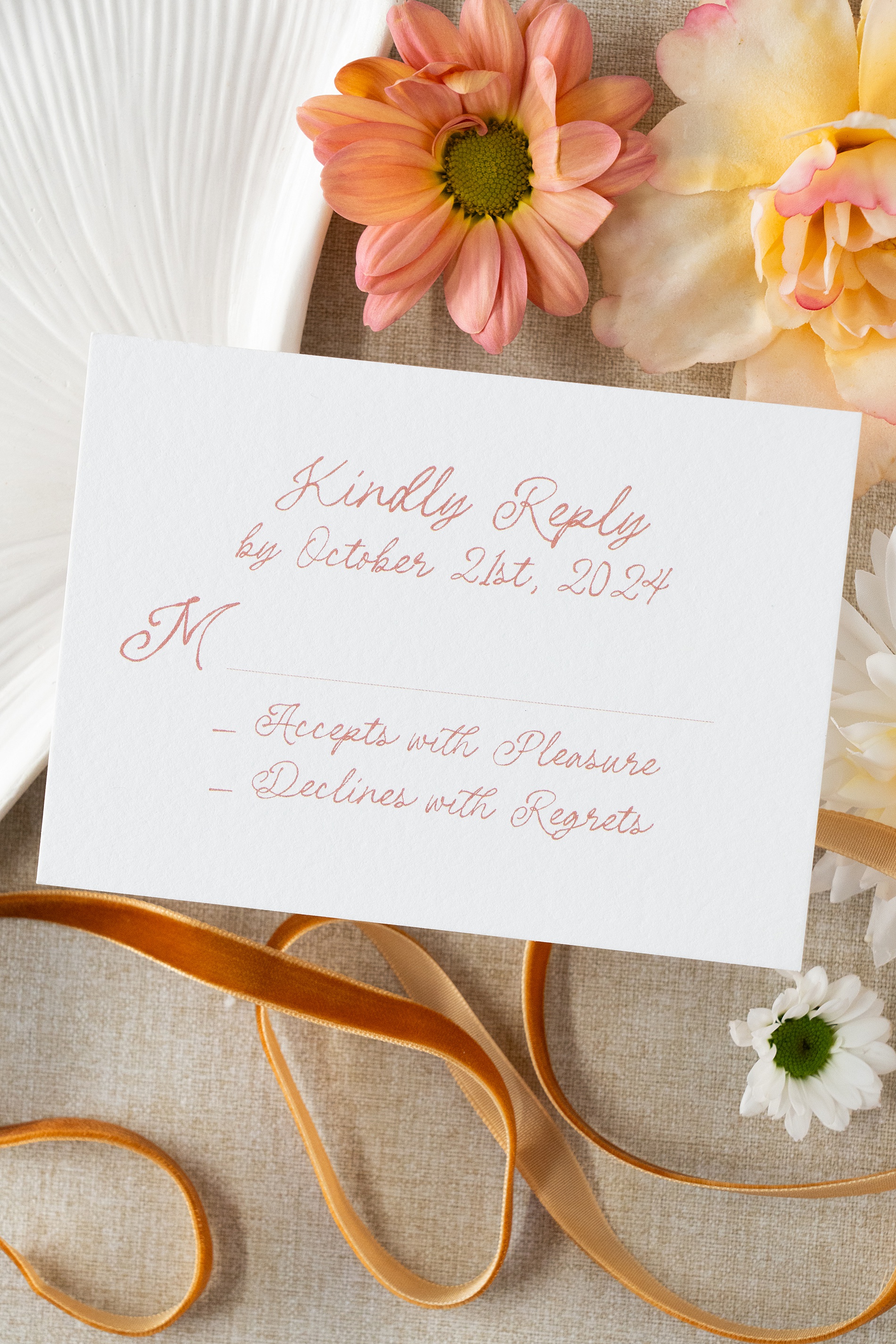 white rsvp with darker pink calligraphy