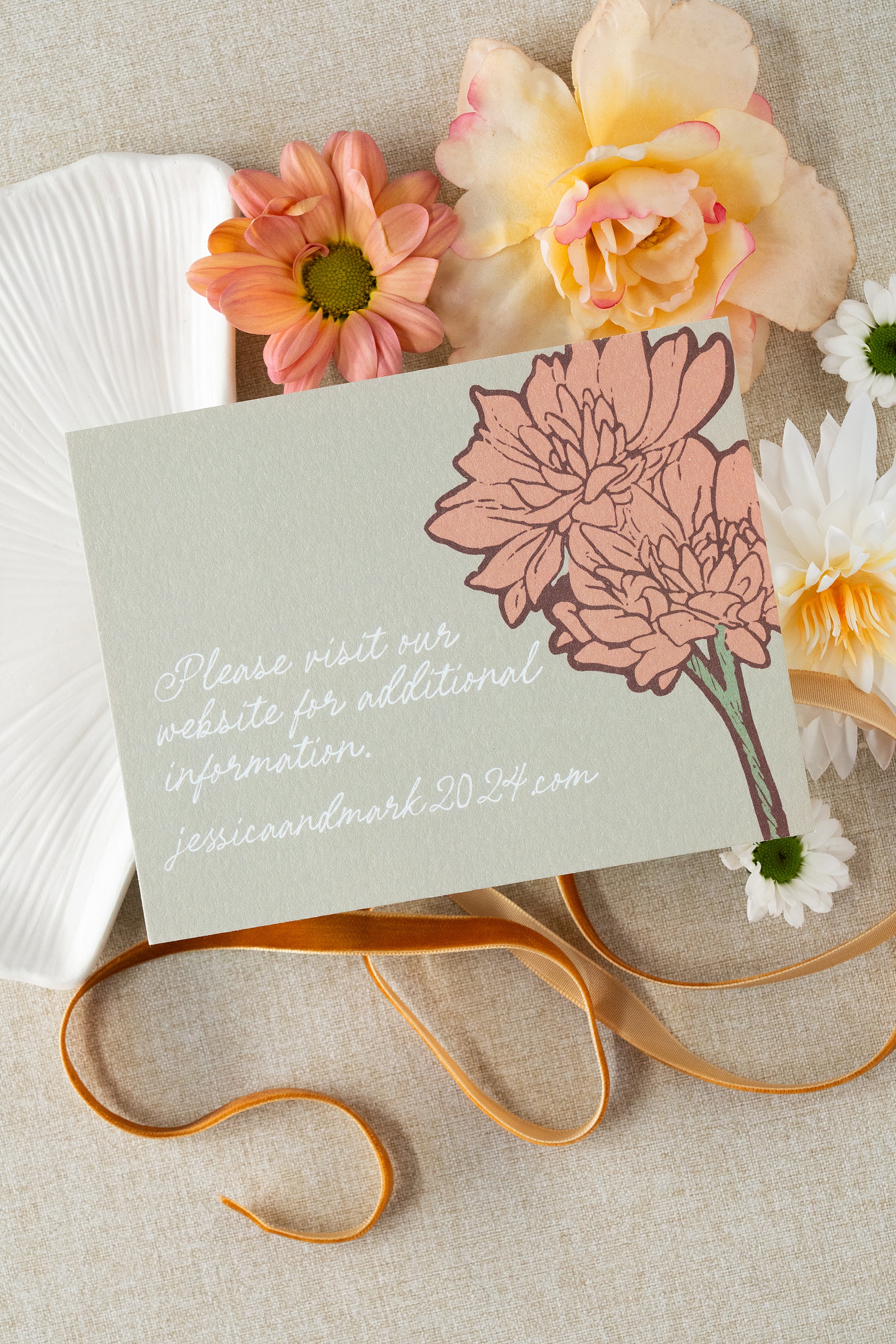 Wedding Invitations That Pop| information card from wedding invitation suite with marigold design