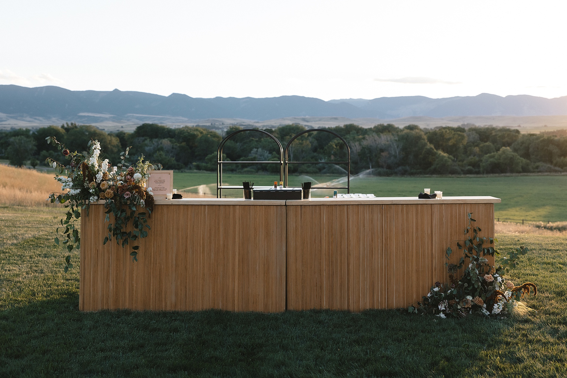outdoor bar set up overlooking the mountains