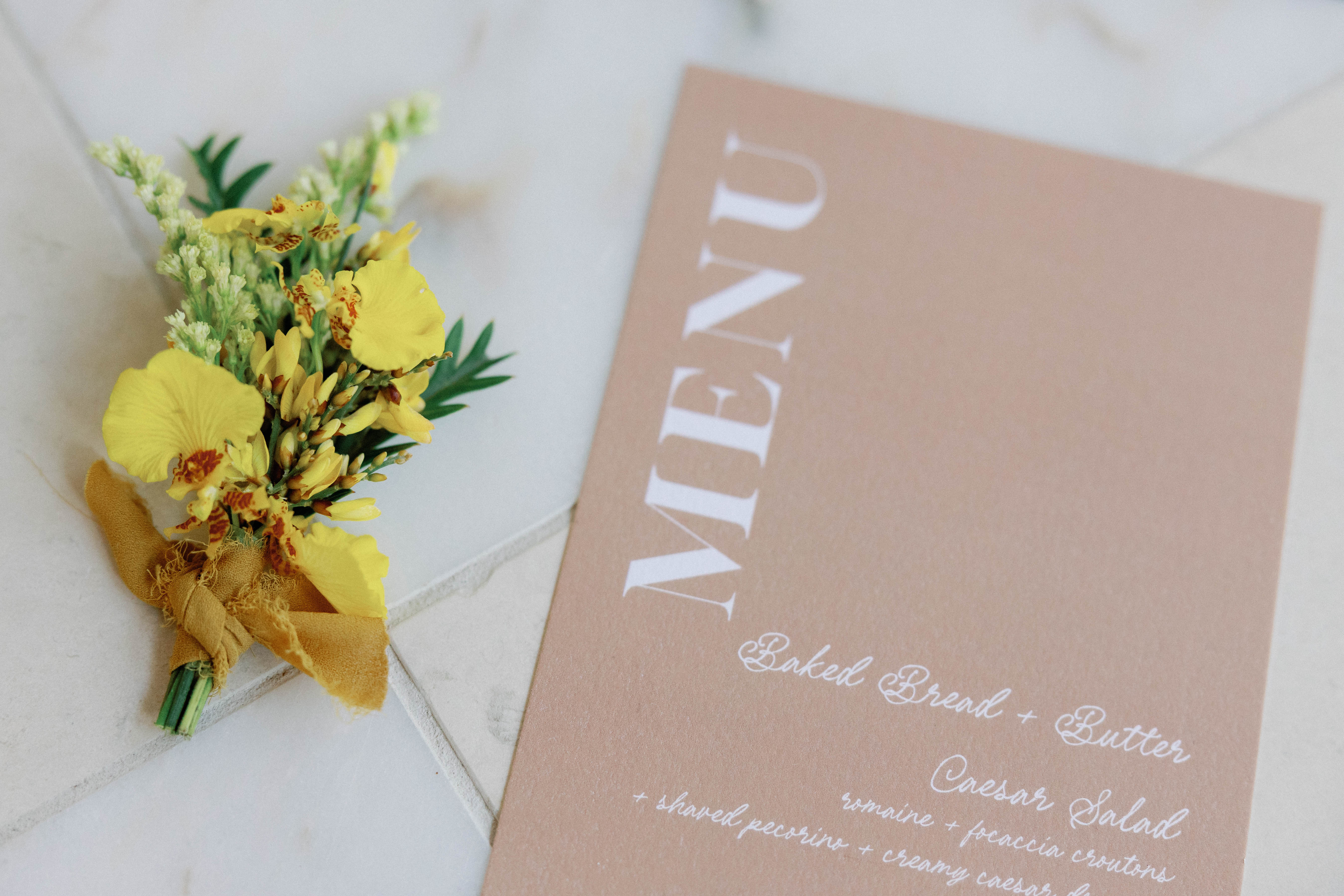 menu with white calligraphy by Nashville calligraphy Studio, White Ink Calligraphy  