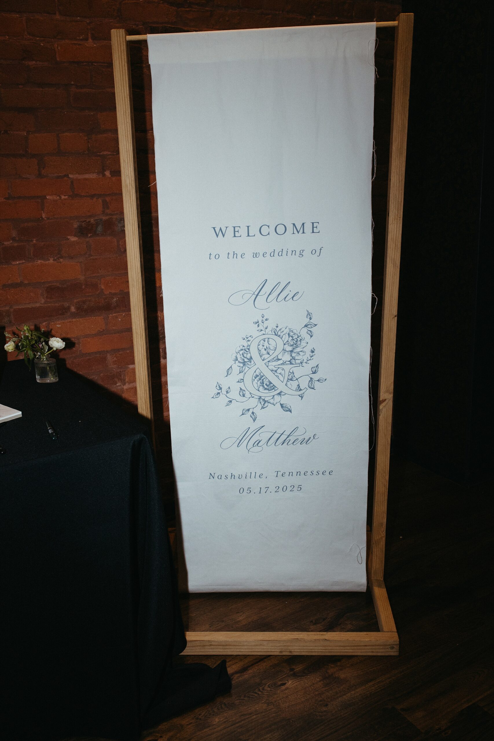wedding welcome sign in white fabric