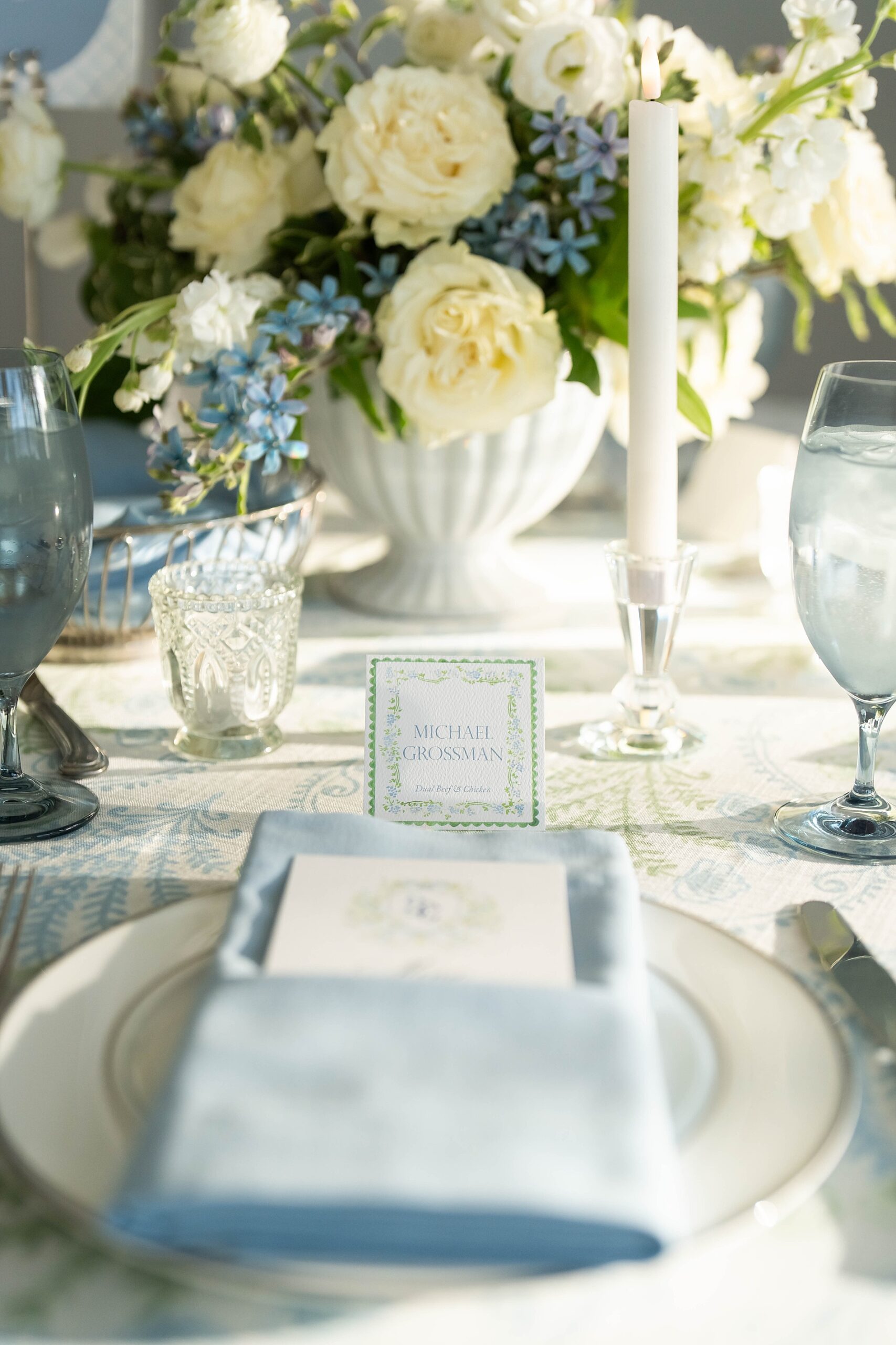 custom place cards with green border and floral design 