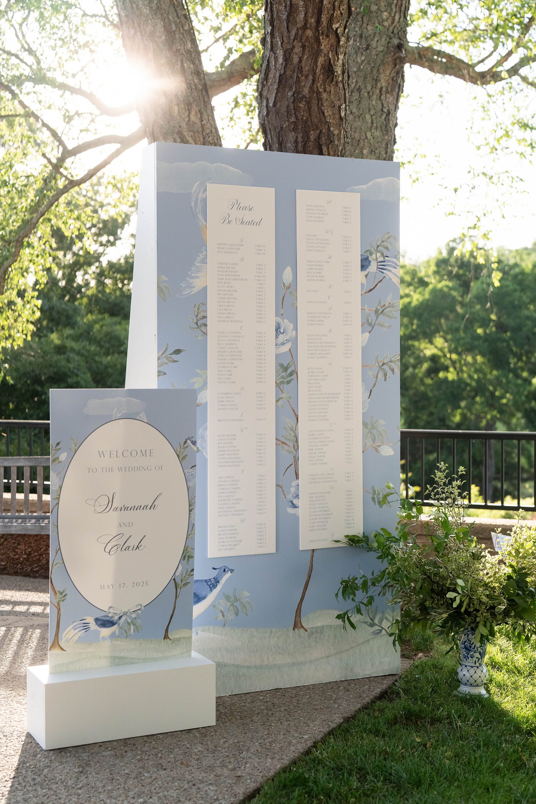 seating chart display and wedding welcome sign featuring artwork from envelope liner 