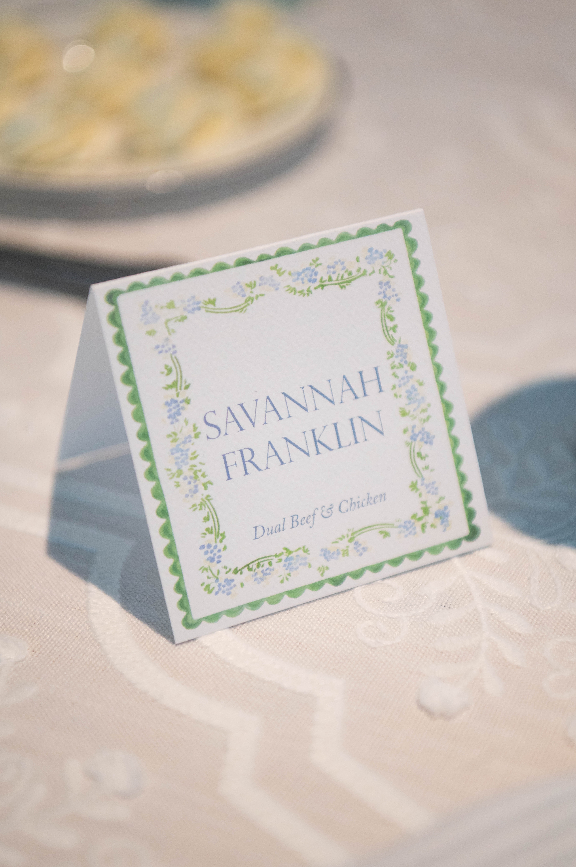 place cards with green border