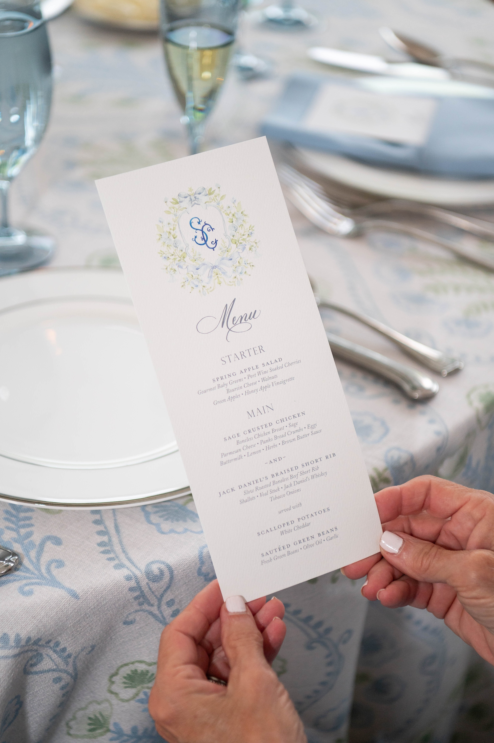 menus by Full-service wedding design house featuring custom designed monogram for couple