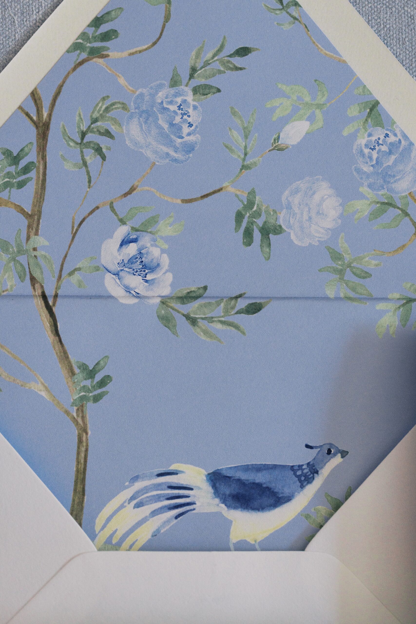 Custom envelope liner featuring artwork with Grandmillennial Maximalism design style